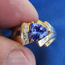 Load image into Gallery viewer, Earth mined Tanzanite Diamond Engagement Ring 14k Gold Modern Design Solitaire