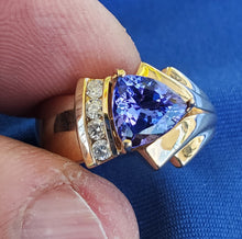 Load image into Gallery viewer, Earth mined Tanzanite Diamond Engagement Ring 14k Gold Modern Design Solitaire