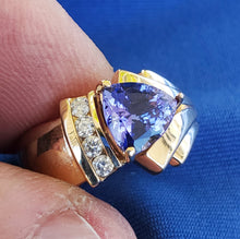 Load image into Gallery viewer, Earth mined Tanzanite Diamond Engagement Ring 14k Gold Modern Design Solitaire