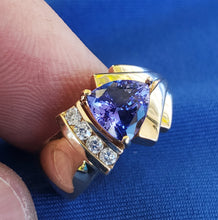 Load image into Gallery viewer, Earth mined Tanzanite Diamond Engagement Ring 14k Gold Modern Design Solitaire