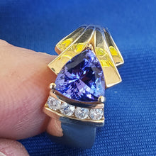 Load image into Gallery viewer, Earth mined Tanzanite Diamond Engagement Ring 14k Gold Modern Design Solitaire