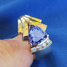 Load image into Gallery viewer, Earth mined Tanzanite Diamond Engagement Ring 14k Gold Modern Design Solitaire