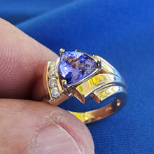 Load image into Gallery viewer, Earth mined Tanzanite Diamond Engagement Ring 14k Gold Modern Design Solitaire