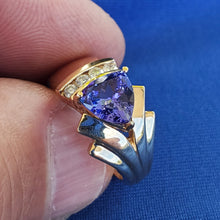 Load image into Gallery viewer, Earth mined Tanzanite Diamond Engagement Ring 14k Gold Modern Design Solitaire