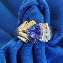 Load image into Gallery viewer, Earth mined Tanzanite Diamond Engagement Ring 14k Gold Modern Design Solitaire