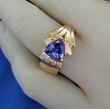 Load image into Gallery viewer, Earth mined Tanzanite Diamond Engagement Ring 14k Gold Modern Design Solitaire