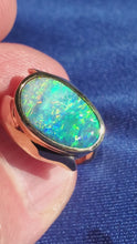 Load and play video in Gallery viewer, Genuine Black Opal Deco Ring Designer one of a kind 14k Gold Setting size 6.25

