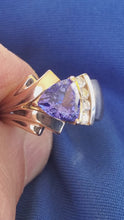 Load and play video in Gallery viewer, Earth mined Tanzanite Diamond Engagement Ring 14k Gold Modern Design Solitaire