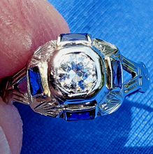 Load image into Gallery viewer, Earth mined Diamond Antique Engagement Ring Deco 18k White Gold Solitaire size 6