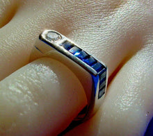 Load image into Gallery viewer, Earth mined Diamond Sapphire Deco Style Engagement Ring Wedding Band 14k White Gold