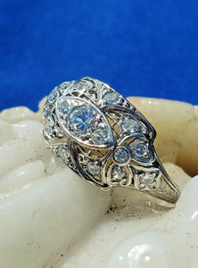 Earthmined Diamond Art Deco Engagement Ring Antique Platinum Filigree Setting