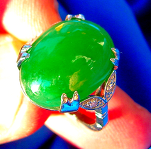 Load image into Gallery viewer, Earth Mined Green JADE Antique Engagement Ring Art Deco Diamond White Gold Setting