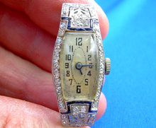 Load image into Gallery viewer, Earth mined Diamond Sapphire Deco Platinum Ladies Watch 1920s Vintage Design Case