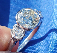 Load image into Gallery viewer, Genuine 1.64 carat Diamond Deco Engagement Ring Custom Bezel Platinum Solitaire size 7.5