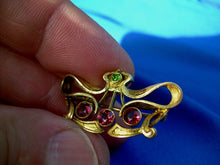 Load image into Gallery viewer, Art Deco Red Spinel Demantoid Garnet Nouveau Brooch 14k Gold Antique Pin