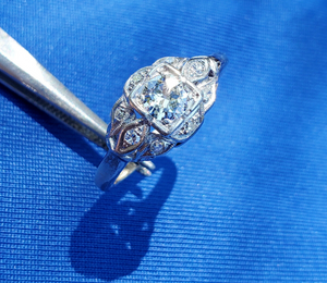 0.70 carat Earth mined Diamond Deco Engagement Ring Vintage Platinum Solitaire size 7.75