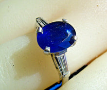 Load image into Gallery viewer, 3 Carat Earth mined Sapphire and Diamond Deco Engagement Ring Vintage Design Platinum Solitaire
