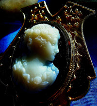 Load image into Gallery viewer, Special Elegant Victorian Memory Locket Brooch Antique 14k Gold Deco Onyx Cameo Pin