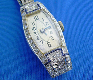 Earth mined Diamond Sapphire Deco Platinum Ladies Watch 1920s Vintage Design Case