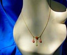 Load image into Gallery viewer, Art Deco Art Nouveau Coral Guilloche Enamel Necklace 14k Gold 18" inch Chain