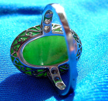 Load image into Gallery viewer, Green JADE and diamond Antique Engagement Ring Art Deco Platinum size 4.5