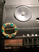 Load image into Gallery viewer, 10.2 carat Genuine Earth mined Cushion cut Diamond and Emerald Circle Deco Brooch Antique 18k Gold setting