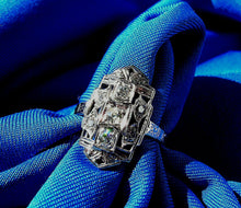 Load image into Gallery viewer, Earth mined European Diamond Deco Engagement Ring Vintage 14k White Gold Setting