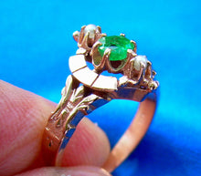 Load image into Gallery viewer, Unique Deco Emerald and Pearl Ring Antique Victorian 14k Solid Gold setting Size 6