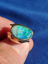 Load image into Gallery viewer, Genuine Black Opal Deco Ring Designer one of a kind 14k Gold Setting size 6.25