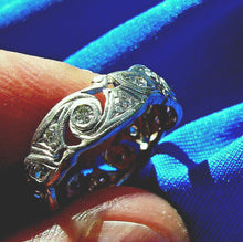 Load image into Gallery viewer, Genuine Diamond Deco Band Antique Platinum Eternity Anniversary Ring size 8