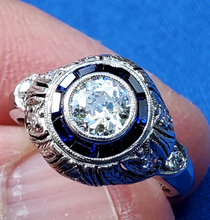 Load image into Gallery viewer, 1.40 carat Genuine Diamond Antique Engagement Ring Art Deco Platinum Solitaire setting size 5