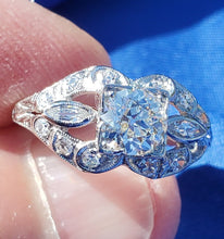 Load image into Gallery viewer, 1.22 carat Earth Mined European Diamond Deco Engagement Ring Vintage Design Platinum Solitaire
