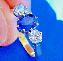 Load image into Gallery viewer, 1.12 carat Genuine Sapphire Diamond Deco Engagement Ring Vintage 14k Gold Setting