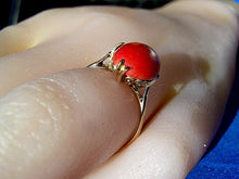 Load image into Gallery viewer, Antique Red Mediterranean Coral Engagement Ring Victorian 18k Gold Solitaire