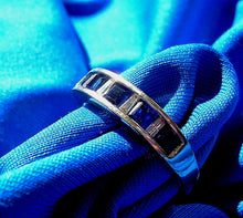 Load image into Gallery viewer, Sapphire Diamond Wedding Band Vintage Anniversary Ring 14k White Gold