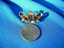 Load image into Gallery viewer, Art Deco Red Spinel Demantoid Garnet Nouveau Brooch 14k Gold Antique Pin