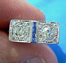 Load image into Gallery viewer, Genuine 1.05 carat European Diamond Sapphire Art Deco Engagement Ring Antique Toi et moi Size 8.5