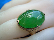 Load image into Gallery viewer, Earth mined 25 Carat Antique Green JADE Engagement Ring Art Deco 14k Rose Gold