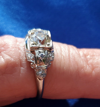 Load image into Gallery viewer, 1.15 carat Earth mine European cut Diamond Deco Engagement Ring Vintage White Gold Solitaire