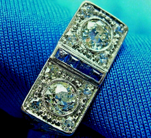 Load image into Gallery viewer, Genuine 1.05 carat European Diamond Sapphire Art Deco Engagement Ring Antique Toi et moi Size 8.5