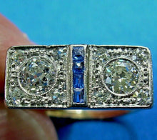 Load image into Gallery viewer, Genuine 1.05 carat European Diamond Sapphire Art Deco Engagement Ring Antique Toi et moi Size 8.5