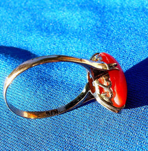 Load image into Gallery viewer, Antique Red Mediterranean Coral Engagement Ring Victorian 18k Gold Solitaire