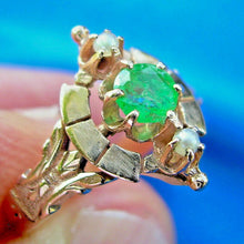 Load image into Gallery viewer, Earth mined Emerald and Pearl Antique Ring Victorian Solid 14k rose Gold Setting