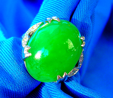 Load image into Gallery viewer, Earth Mined Green JADE Antique Engagement Ring Art Deco Diamond White Gold Setting