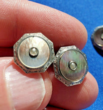 Load image into Gallery viewer, VINTAGE KREMENTZ ART DECO ENGRAVED PEARL CUFF LINKS OCTAGON PLATINUM DESIGN