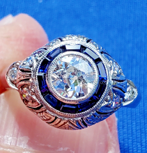 Load image into Gallery viewer, 1.40 carat Genuine Diamond Antique Engagement Ring Art Deco Platinum Solitaire setting size 5