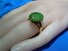 Load image into Gallery viewer, Earth mined green Jade Deco Engagement Ring Antique Hand Crafted Solitaire 14k Gold