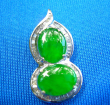 Load image into Gallery viewer, Earth mined Jade and Diamond Elegant Designer Pendant Exciting 14k White Gold Amulet Charm