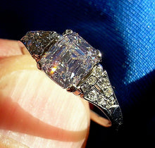 Load image into Gallery viewer, 1.31 carat Earth mined Emerald cut Diamond Art Deco Engagement Ring Antique Design Platinum Solitaire