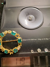 Load image into Gallery viewer, 10.2 carat Genuine Earth mined Cushion cut Diamond and Emerald Circle Deco Brooch Antique 18k Gold setting